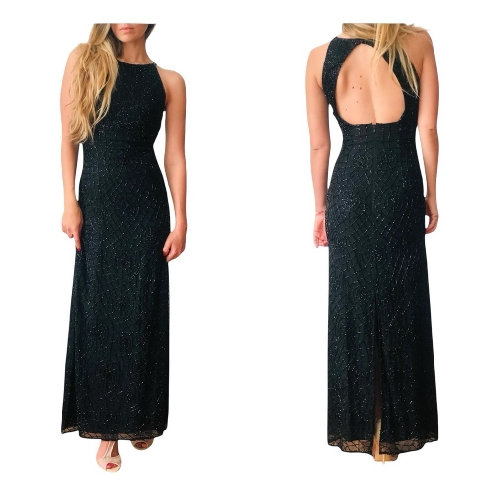 Sean Collection Vintage Beaded Elegant Black Evening Gown‎ Women’s Size Small